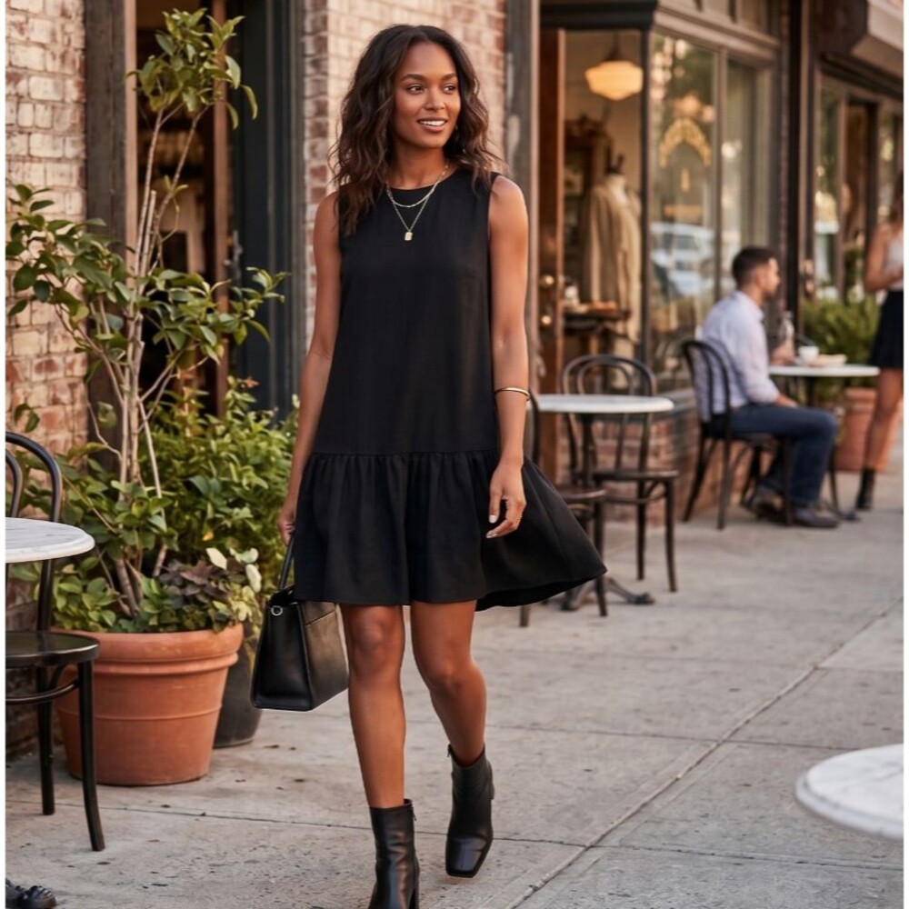Cooper St Black Woven Ruffle Hem Sleeveless Dress Size Medium